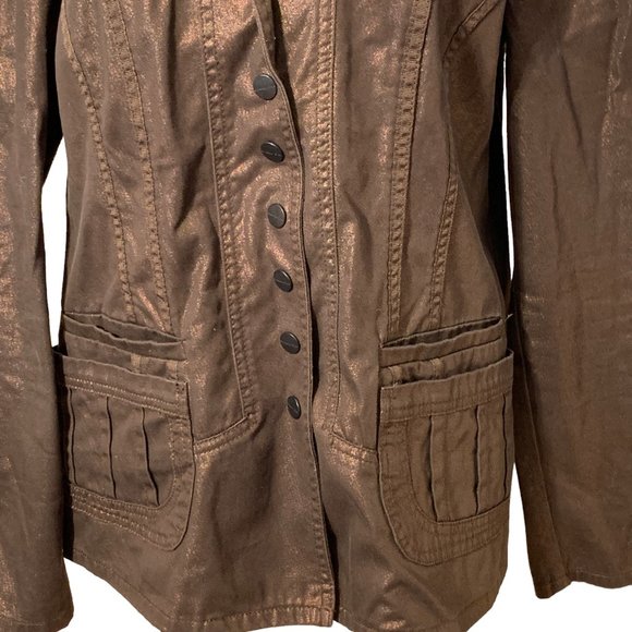 Coldwater Creek Women Jacket Brown Metallic Button Up Jacket Size 10 - Picture 4 of 13